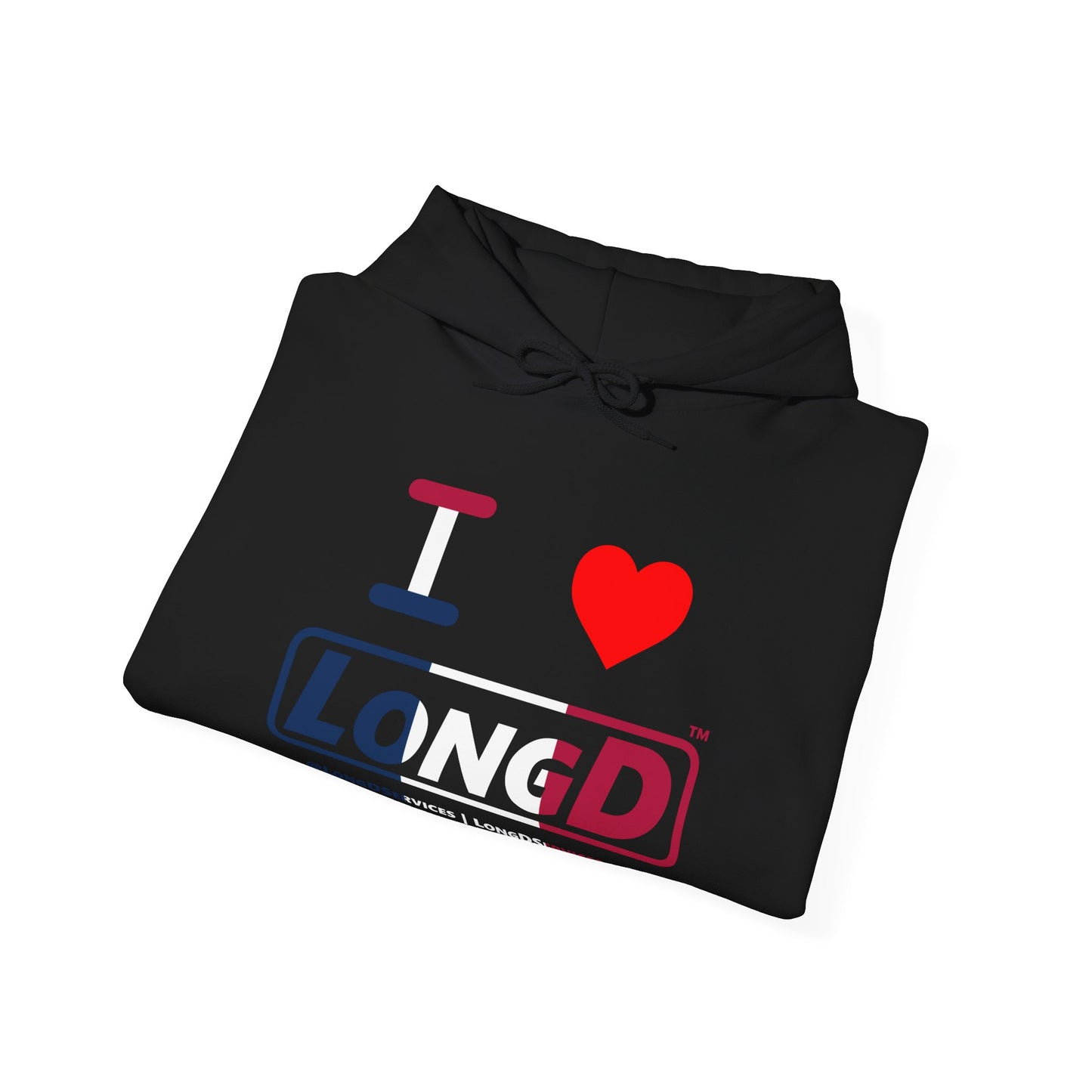 I Luv LongD® Logo Hoodie blue, white and red positive thirds