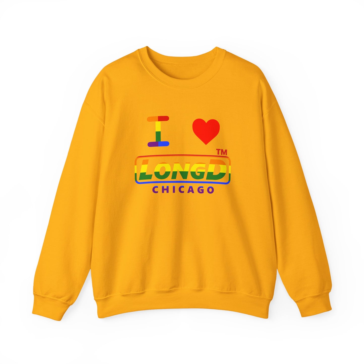 I Luv LongD positive horizontal striped Chicago logo crewneck sweatshirt (Pride colors)