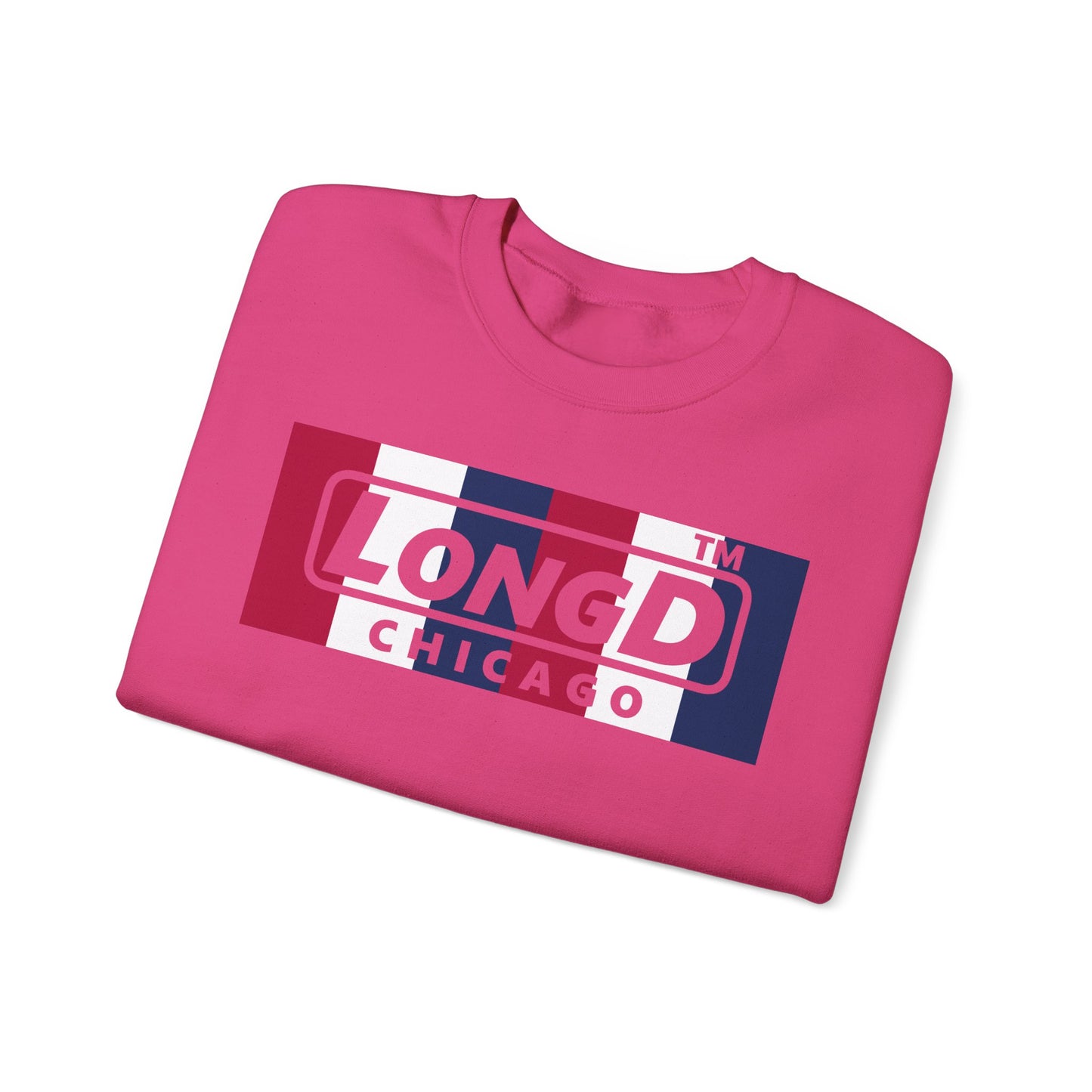 LongD negative vertical 6-striped 4-print double-breasted Chicago logo crewneck sweatshirt (patriotic colors)