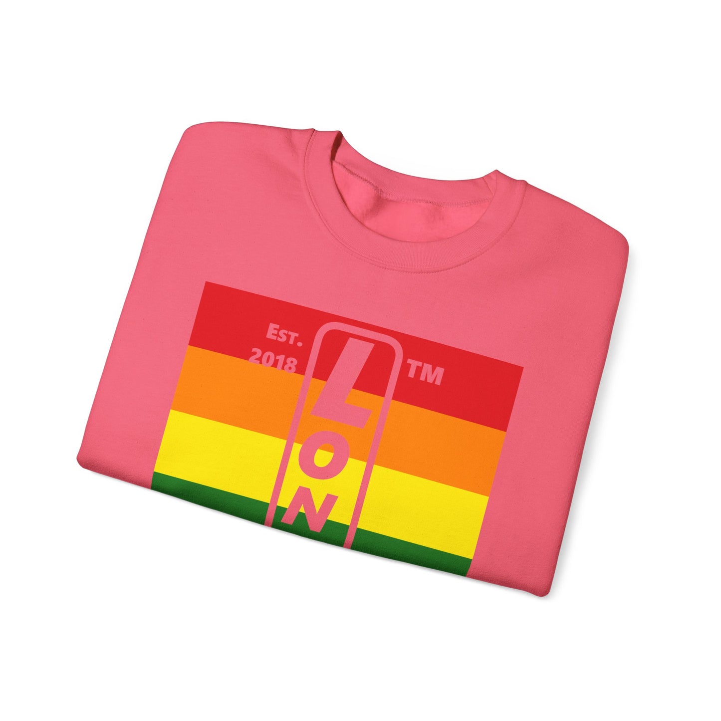 LongD negative horizontal 6-striped Hyde Park upright logo crewneck sweatshirt (Pride colors)