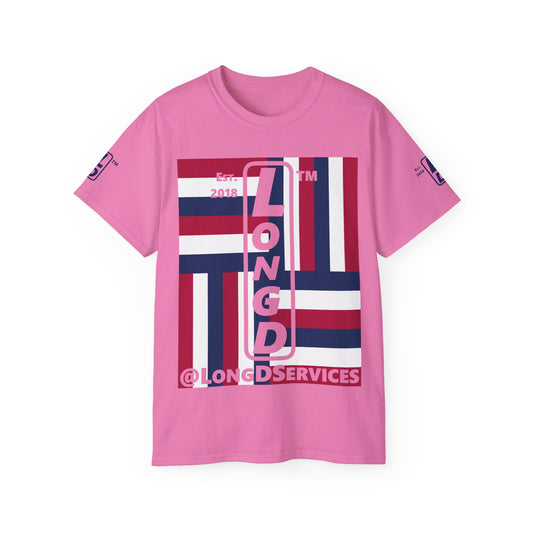 LongD cotton tee negative windmill 4-print tag upright logo (Patriotic colors)