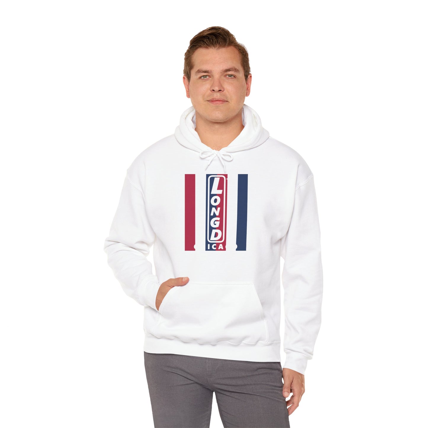 LongD® negative vertical 6-striped upright Chicago logo hoodie