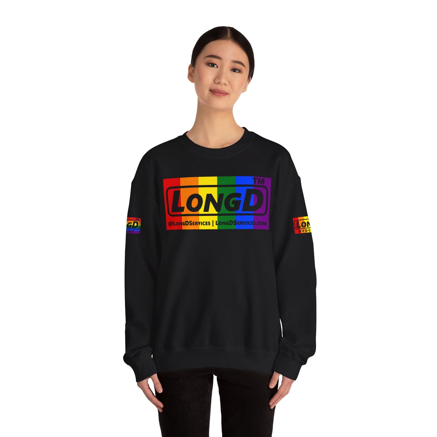 LongD official basic 4-print tag-domain logo crewneck sweatshirt with Pride heart