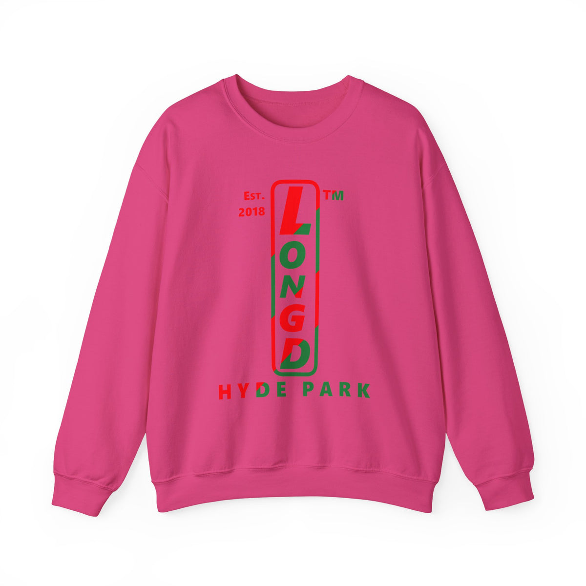 LongD Hyde Park positive upright pixel-weighted 4-striped logo (Xmas colors) crewneck sweatshirt
