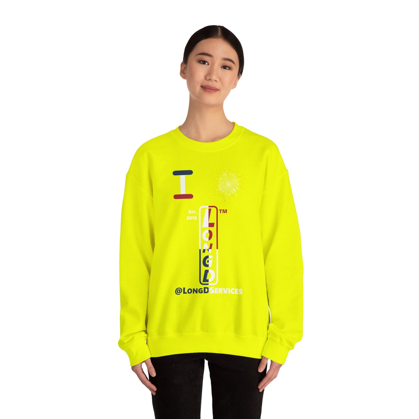 I Burst LongD positive quarters tag upright logo crewneck sweatshirt