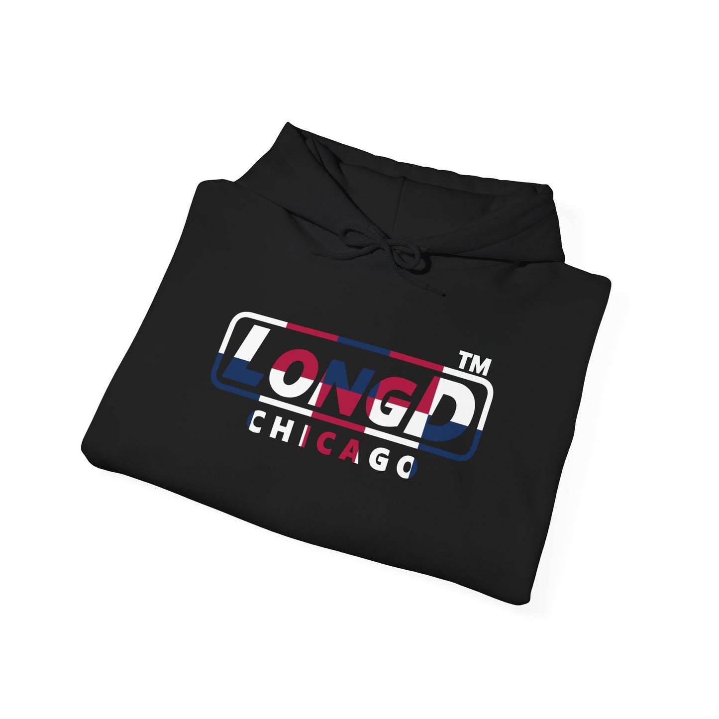LongD® positive 2x5 Chicago logo hoodie (patriotic colors)