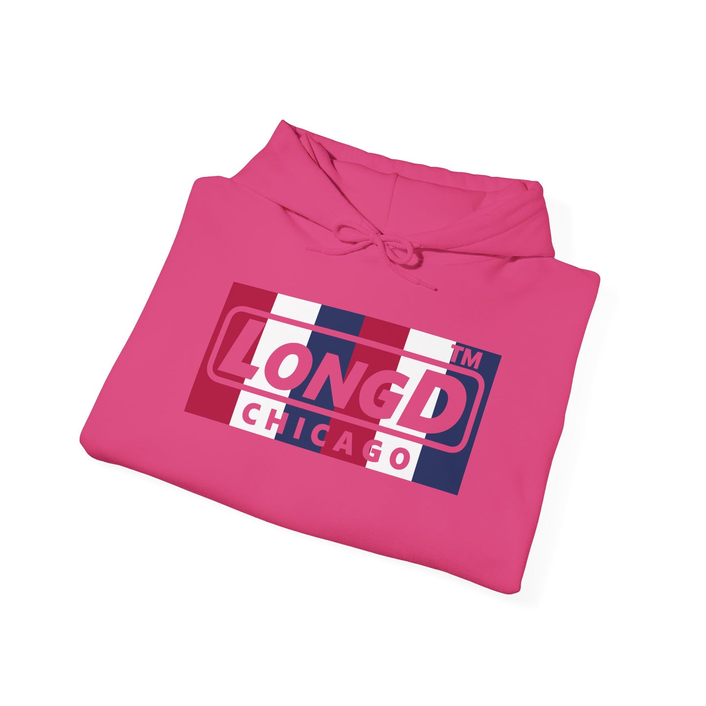 LongD® negative vertical 6-striped Chicago logo hoodie (patriotic colors)