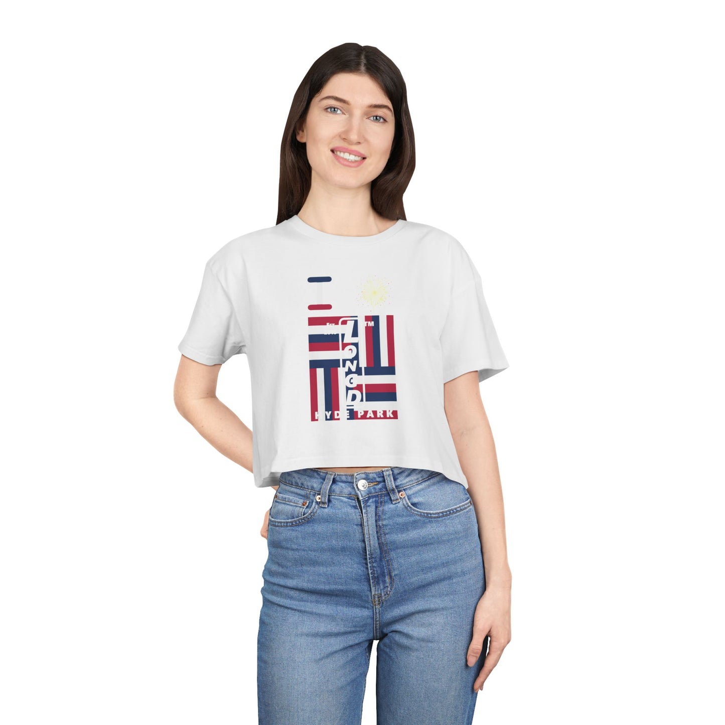 I burst LongD negative windmill upright front-reversed back Hyde Park logo crop tee