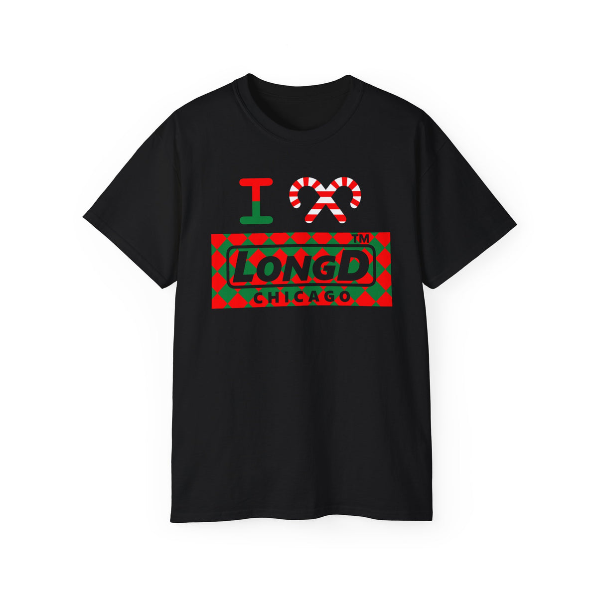 I candy cane LongD Chicago negative argyle logo cotton tee