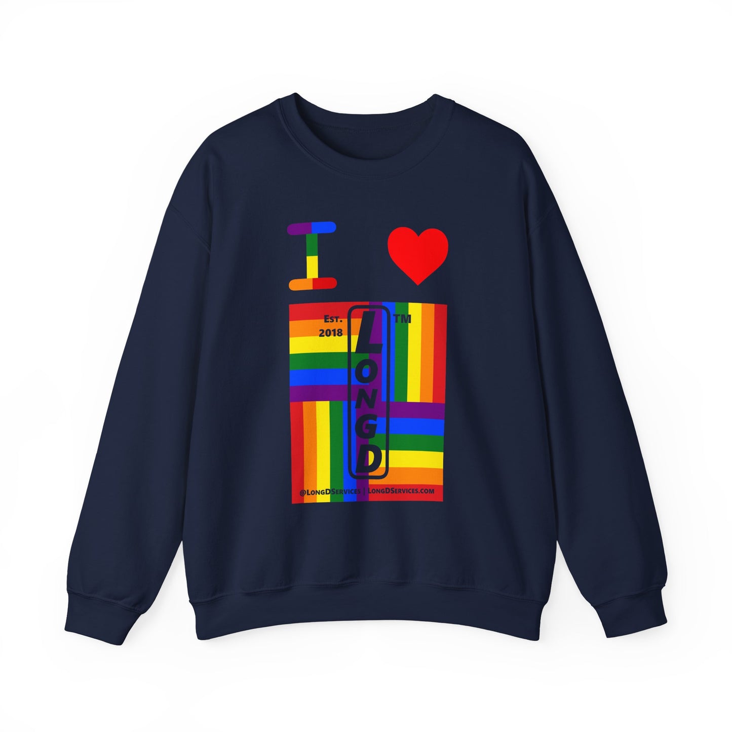 I Luv LongD negative windmill tag-domain upright front-back logo crewneck sweatshirt