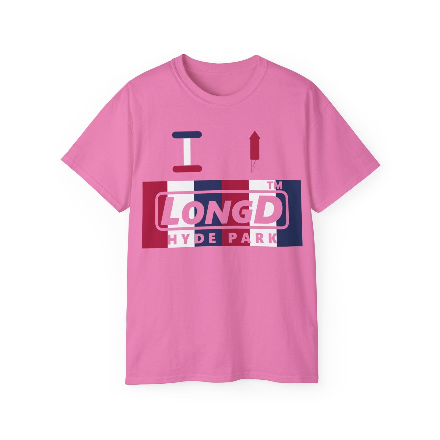I firecracker LongD negative vertical 6-striped tag-domain logo cotton tee