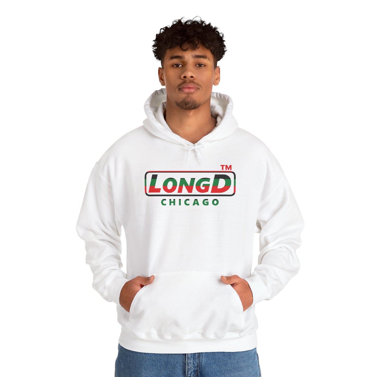 LongD® positive horizontal 6-striped Chicago logo Hoodie (Juneteenth colors)