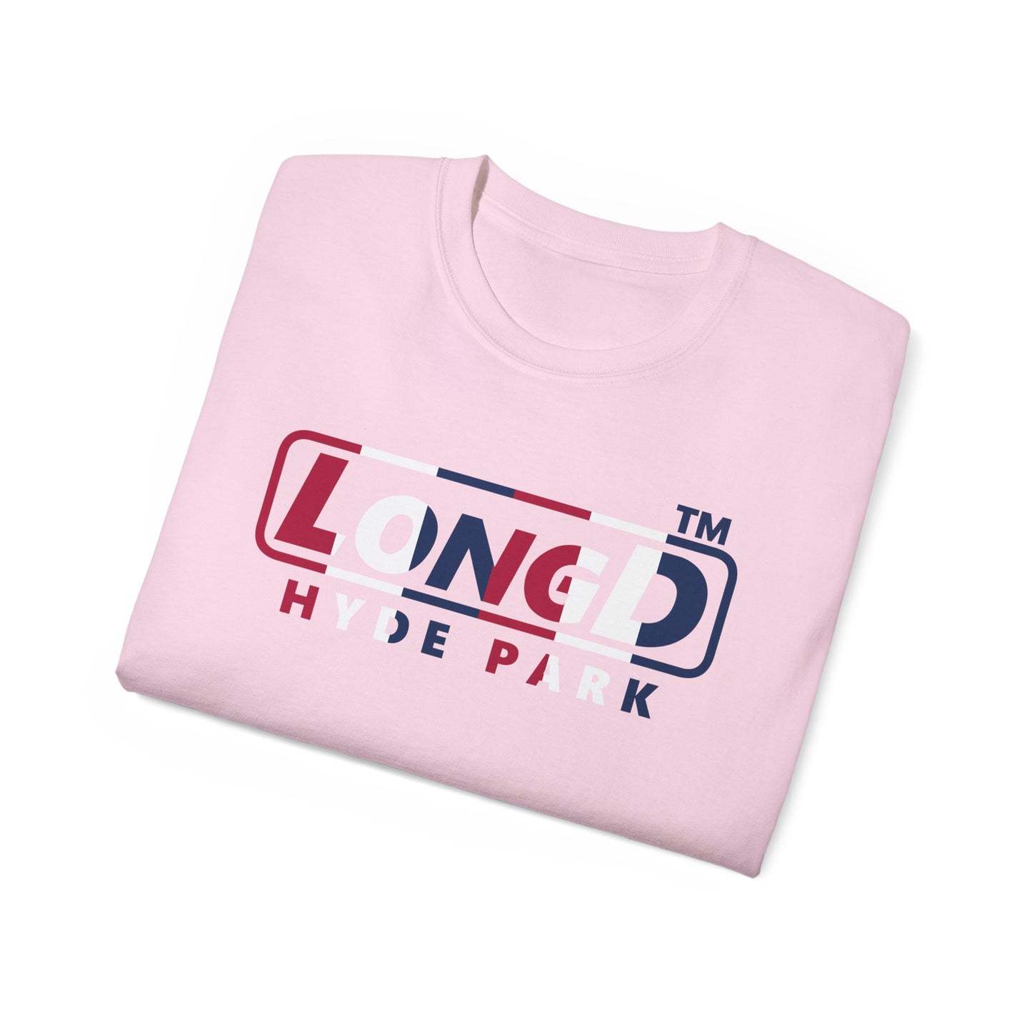LongD positive vertical 6-striped Hyde Park logo cotton tee (patriotic colors)