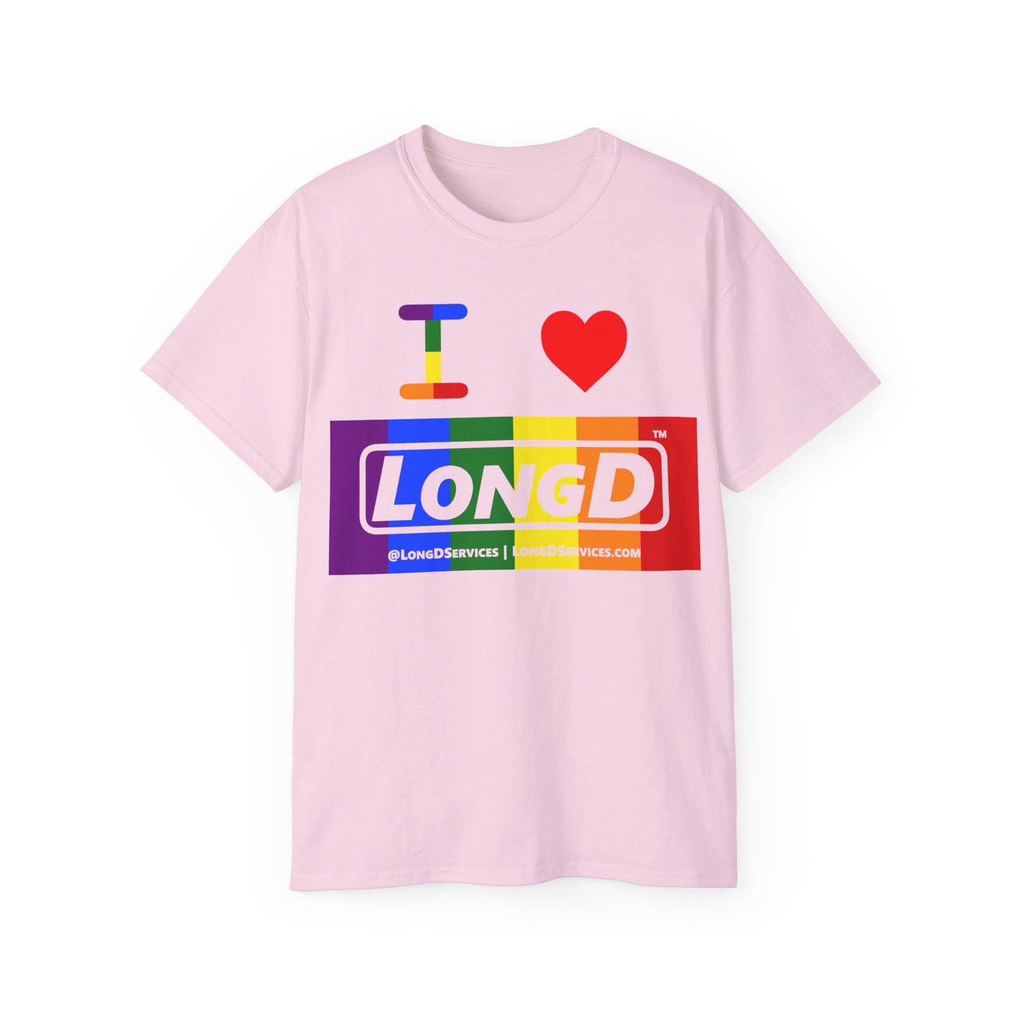I Luv LongD® Logo Cotton Tee Pride rainbow negative text