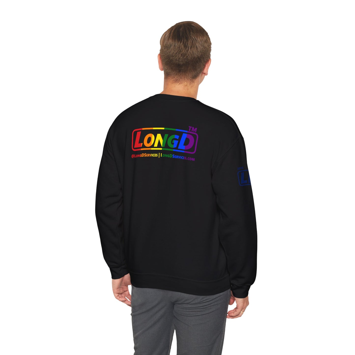 I Luv LongD official basic 4-print tag logo crewneck sweatshirt with Pride heart
