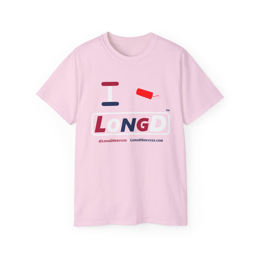I Firecracker LongD® Logo Cotton Tee Red, White and Blue positive varied elements text