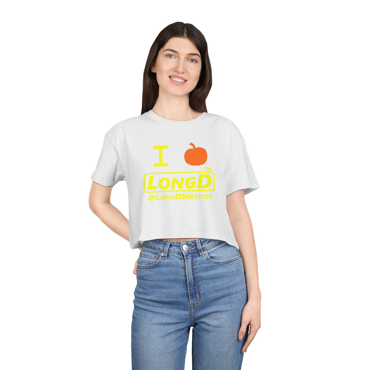 I pumpkin LongD Tag positive alternate basic Yellow (FFFF00) logo crop tee