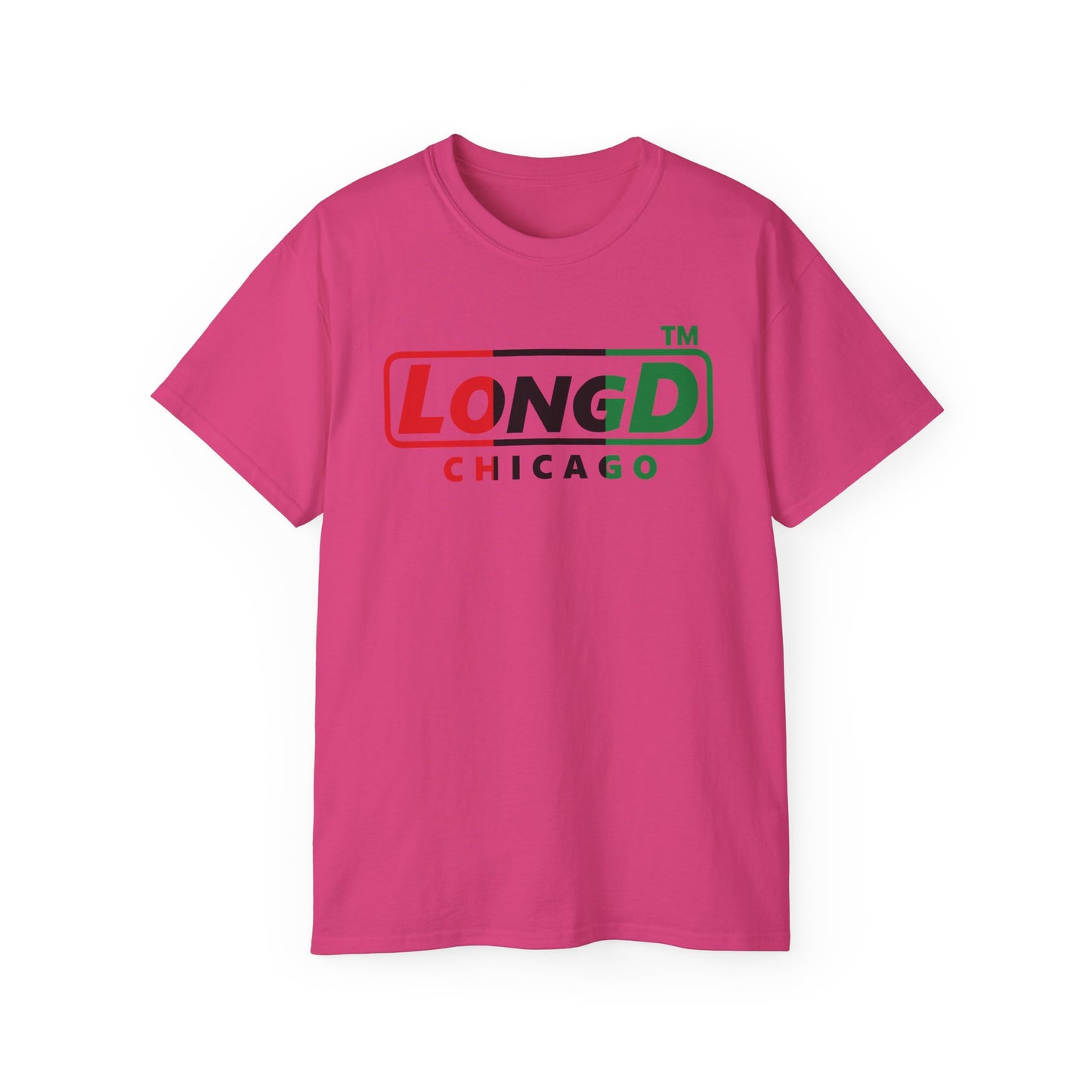 LongD positive vertical 3-striped Chicago logo cotton tee (Juneteenth colors)