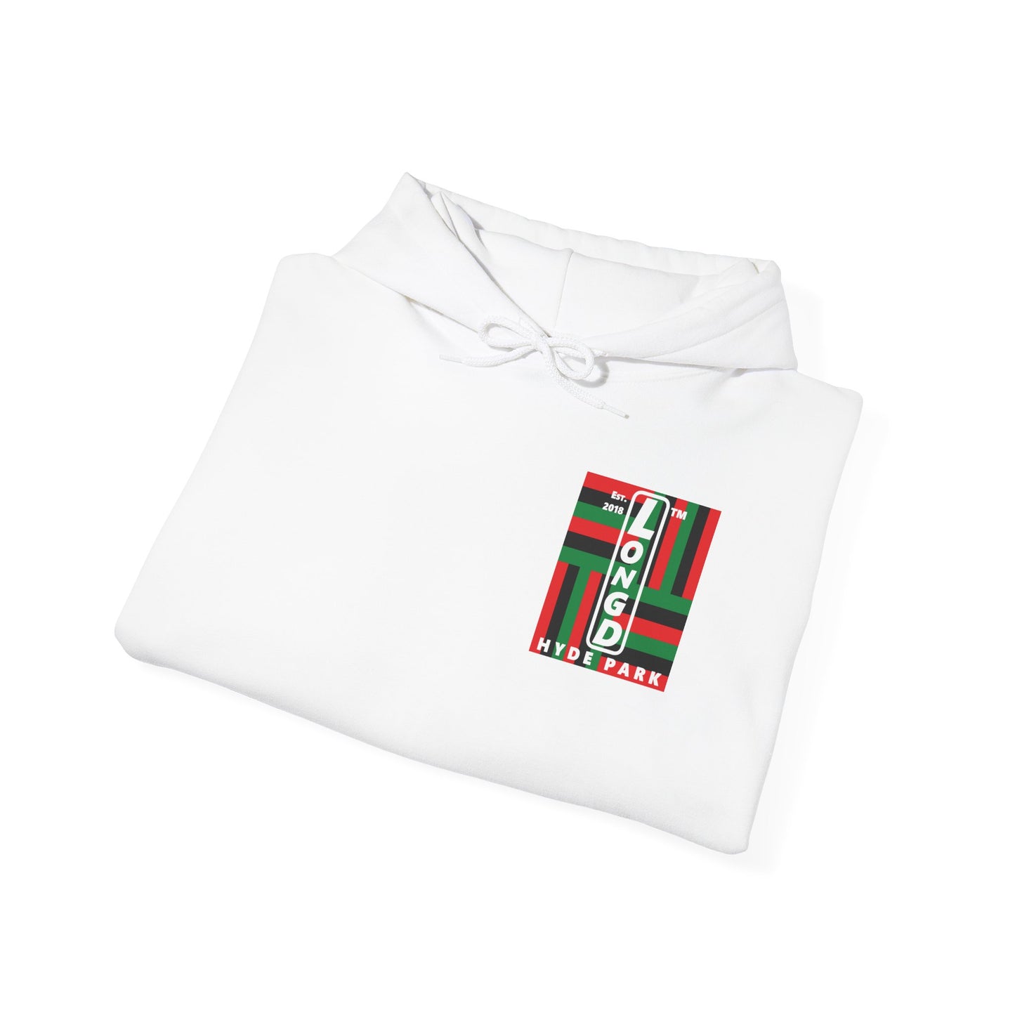 LongD single-breasted negative windmill front-back upright Hyde Park logo hoodie (Juneteenth colors)