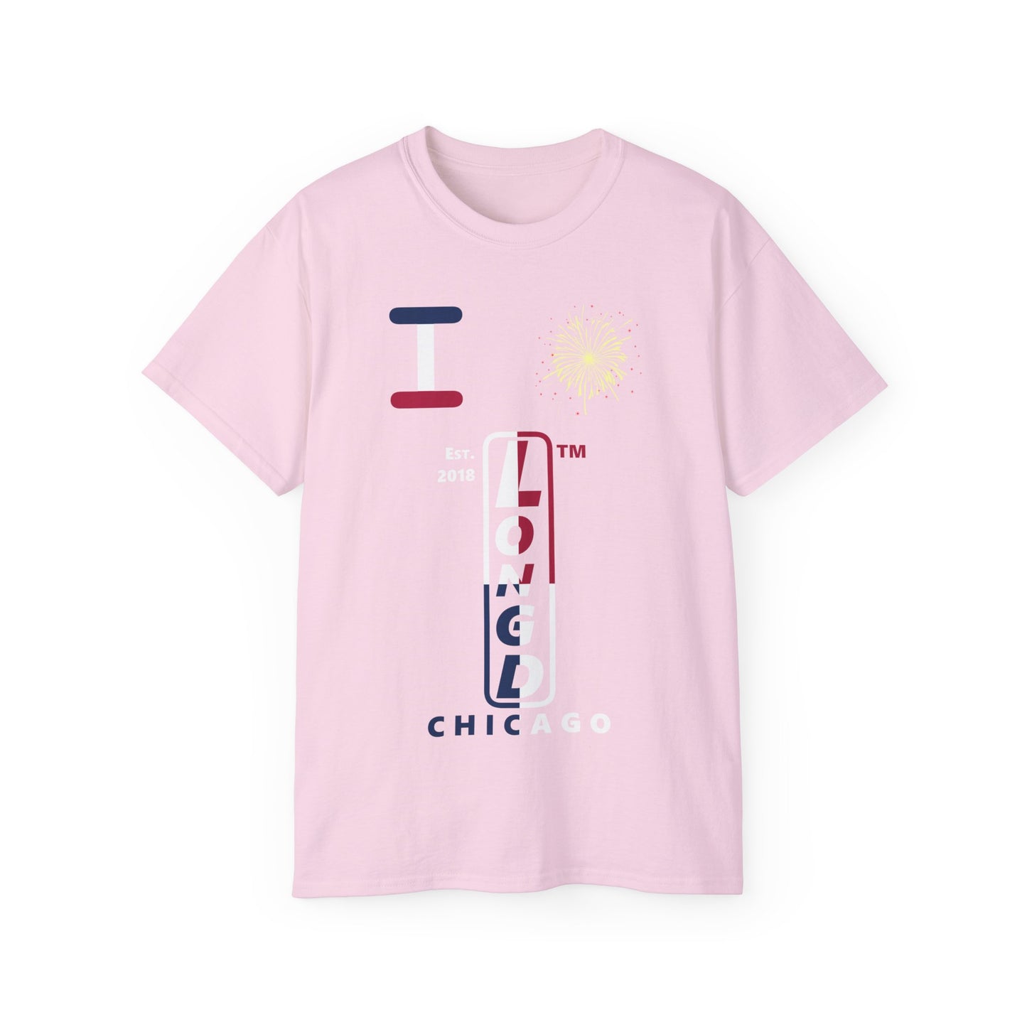 I Burst LongD cotton tee positive quarters Chicago upright logo (Patriotic colors)