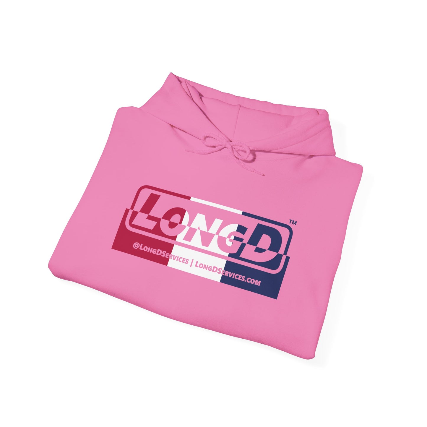 LongD® Logo Hoodie red, white and blue top positive bottom negative thirds