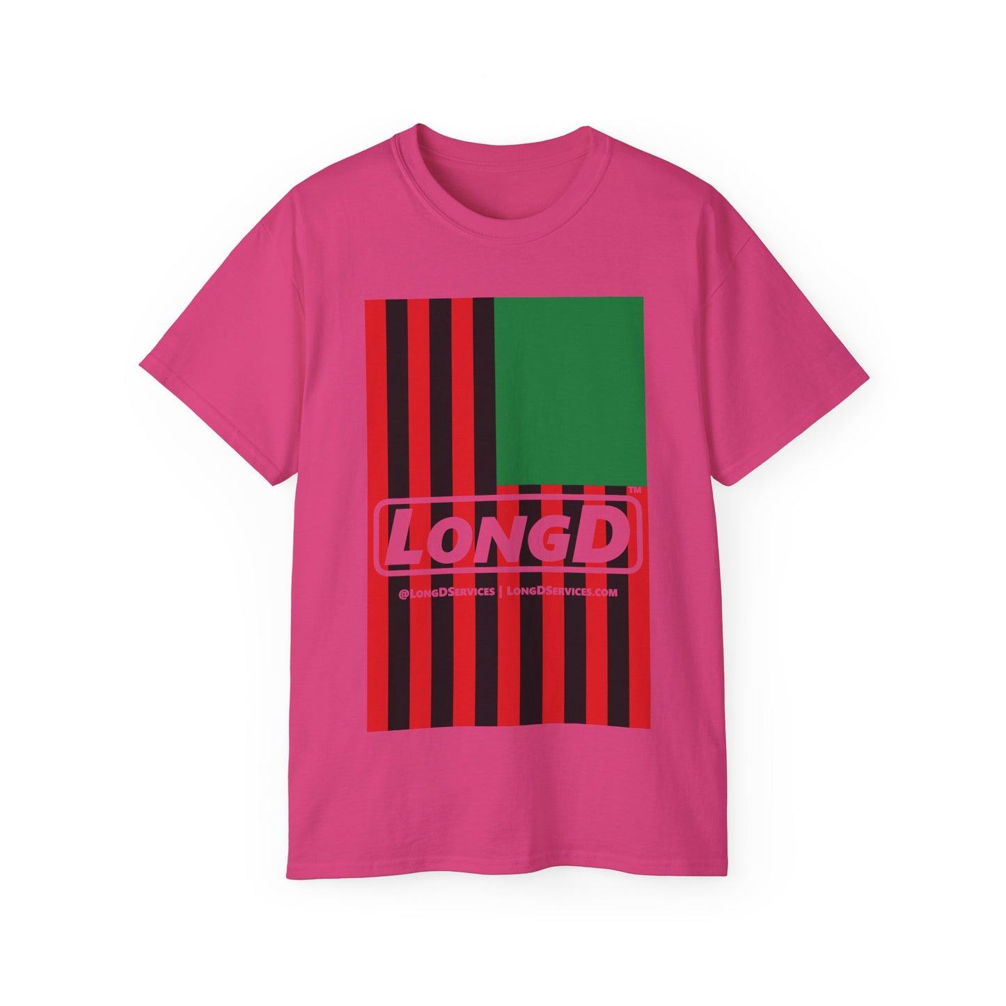LongD® Logo Cotton Tee Juneteenth cropped vertical African-American flag negative text