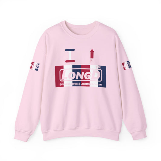 I firecracker LongD positive vertical 6-striped 4-print tag-domain logo crewneck sweatshirt