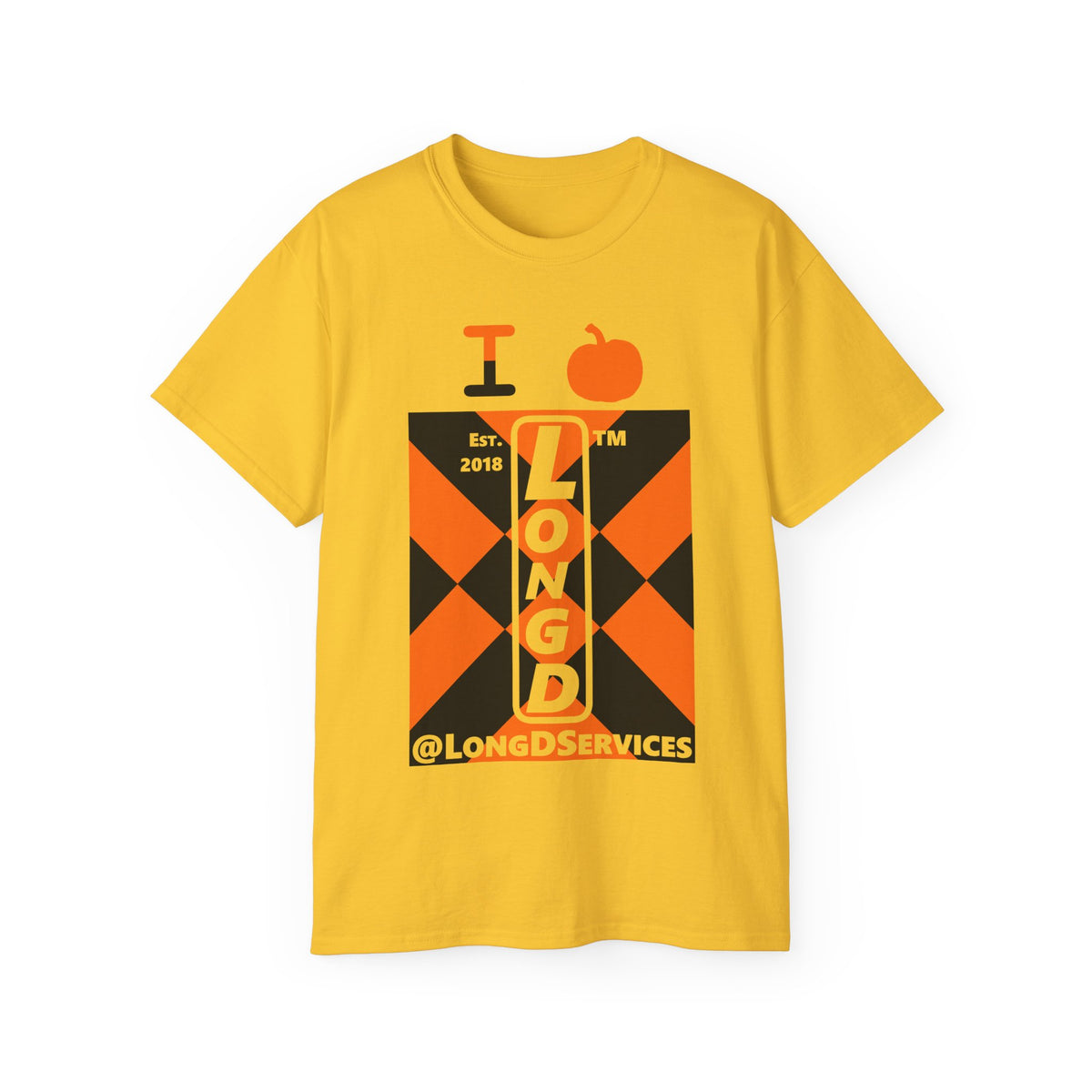 I pumpkin LongD Tag negative upright mixed argyle logo cotton tee