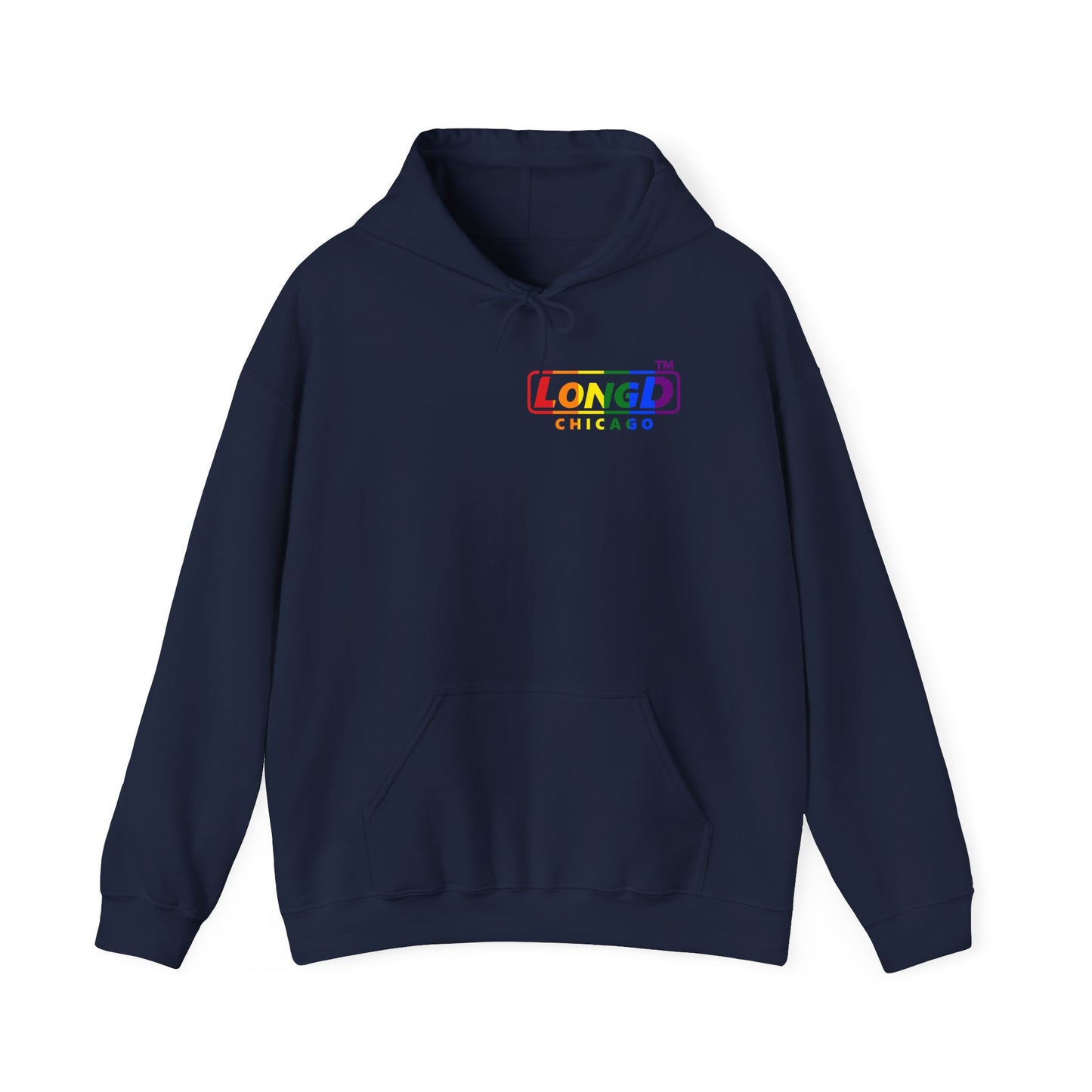 LongD® positive vertical striped single-breasted Chicago logo hoodie (Pride colors)