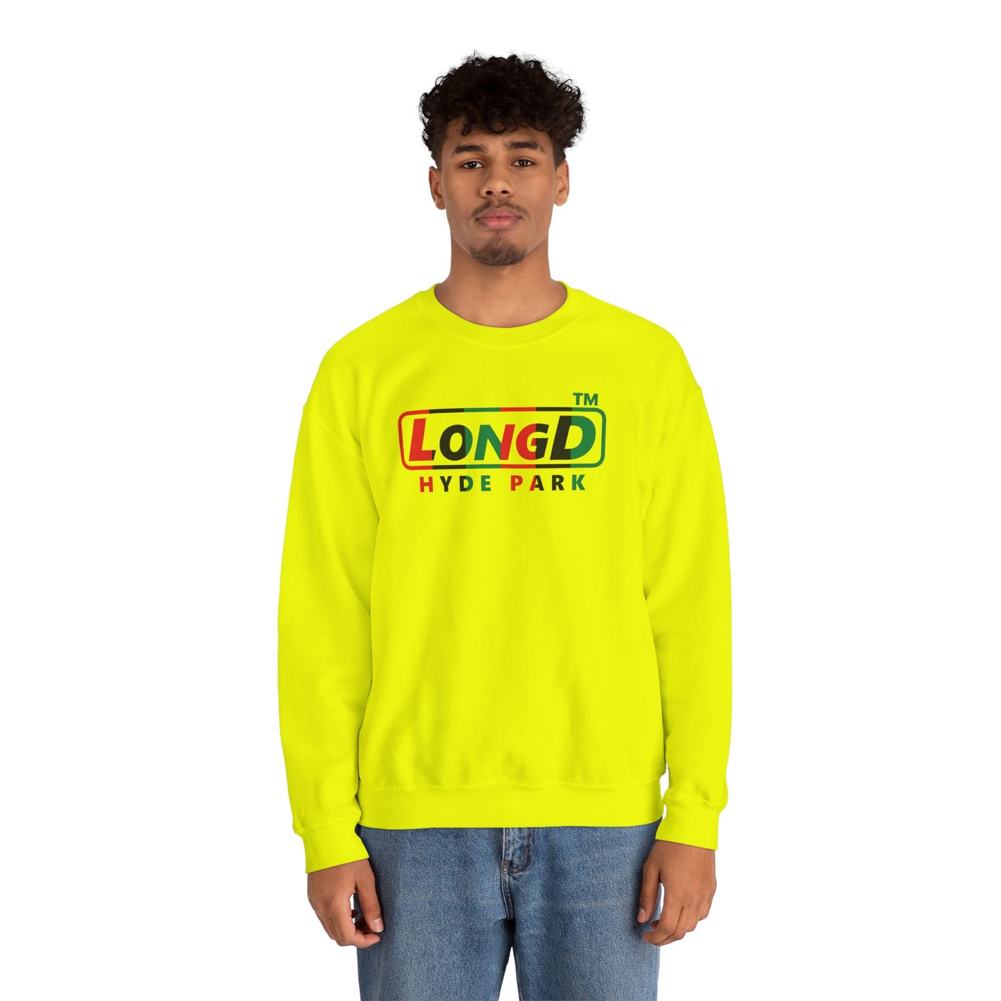 LongD positive vertical 6-striped Hyde Park logo crewneck sweatshirt (Juneteenth colors)