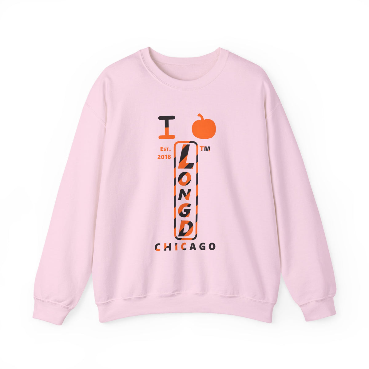 I pumpkin LongD Chicago positive upright pixel-weighted 12-striped front-back logo crewneck sweatshirt