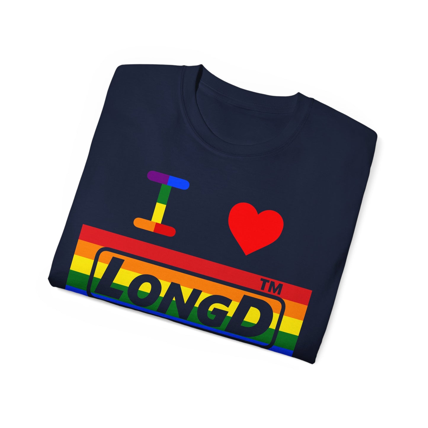 I Luv LongD negative horizontal striped Chicago logo cotton tee (Pride colors)