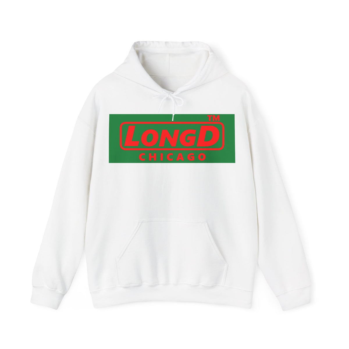 LongD Chicago logo positive red on negative green (Xmas colors) hoodie