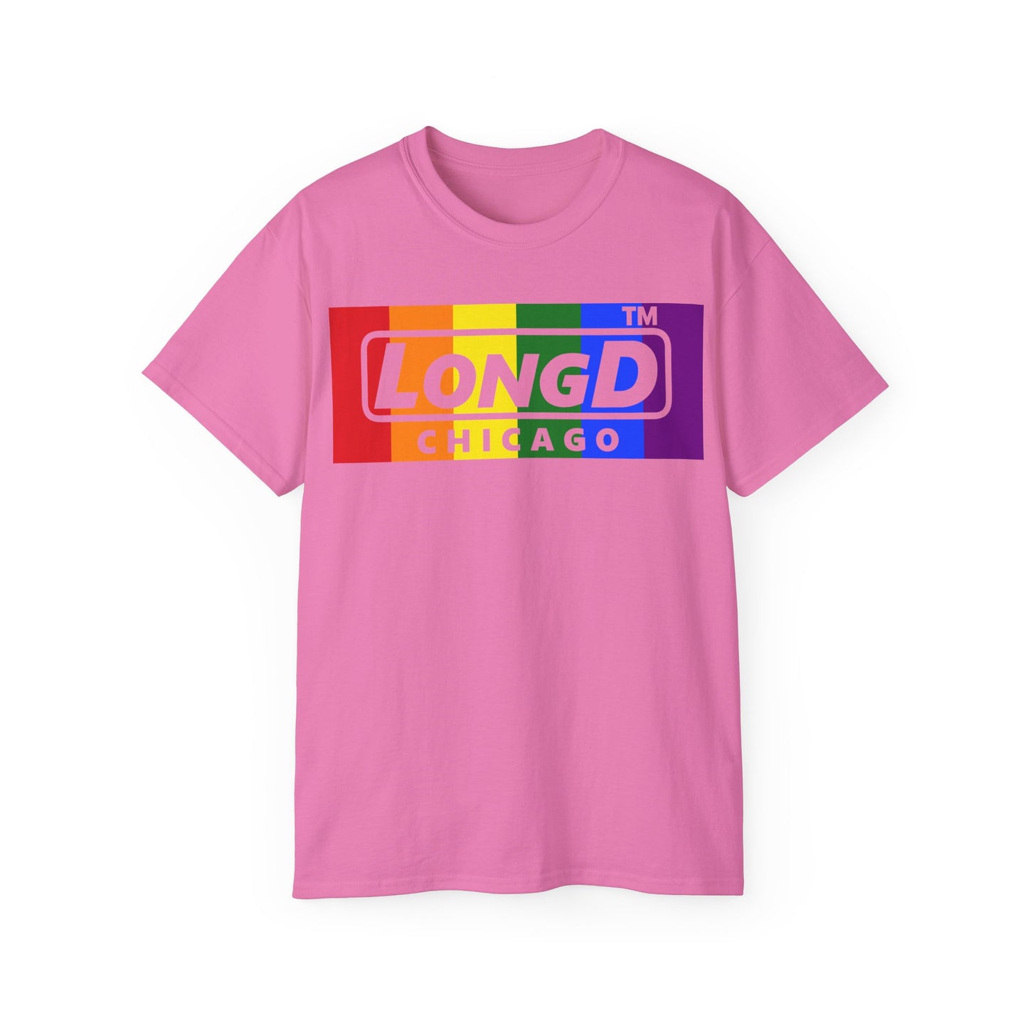 LongD negative vertical striped Chicago logo cotton tee (Pride colors)