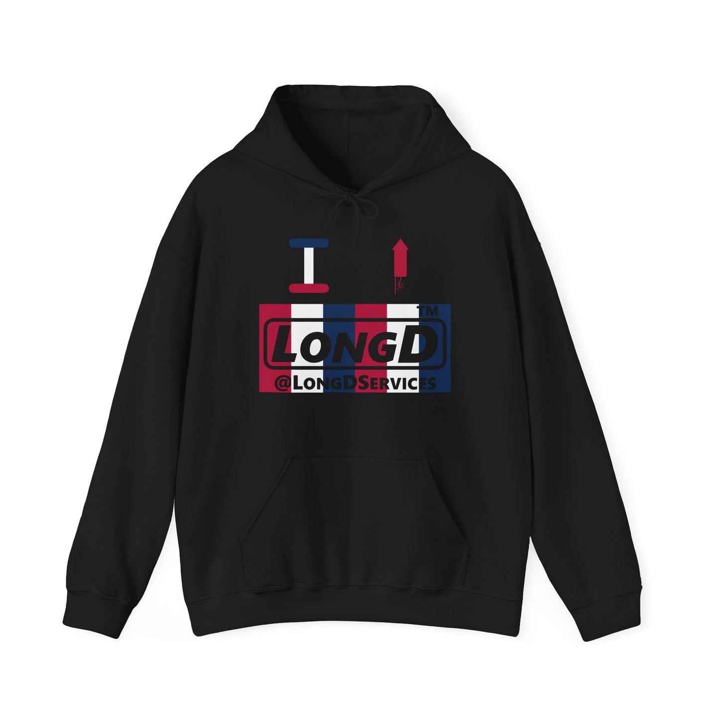 I firecracker LongD® negative vertical 6-striped tag logo hoodie