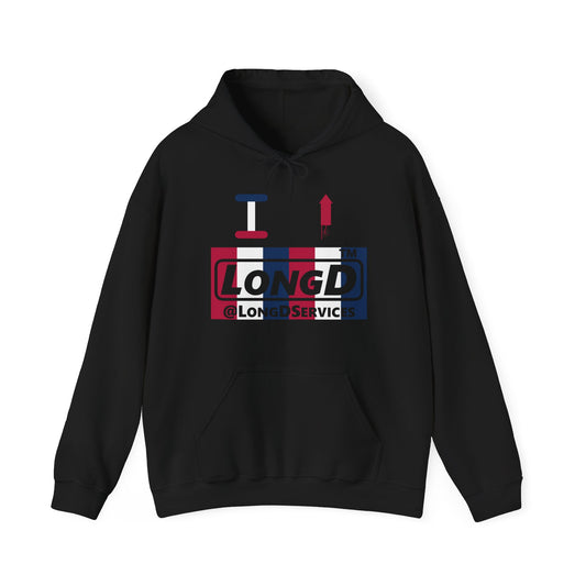 I firecracker LongD® negative vertical 6-striped tag logo hoodie