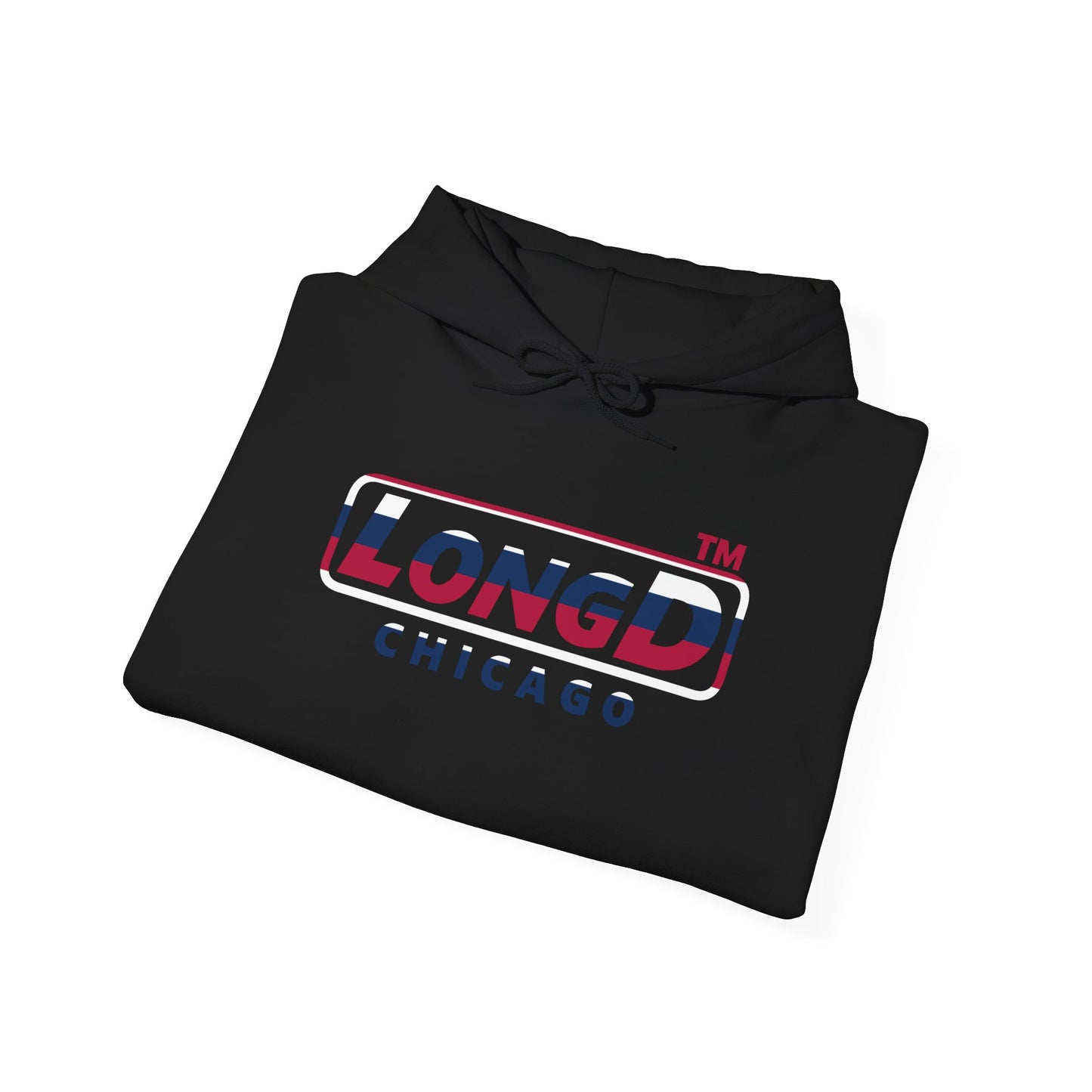 LongD® positive horizontal 6-striped Chicago logo hoodie (patriotic colors)