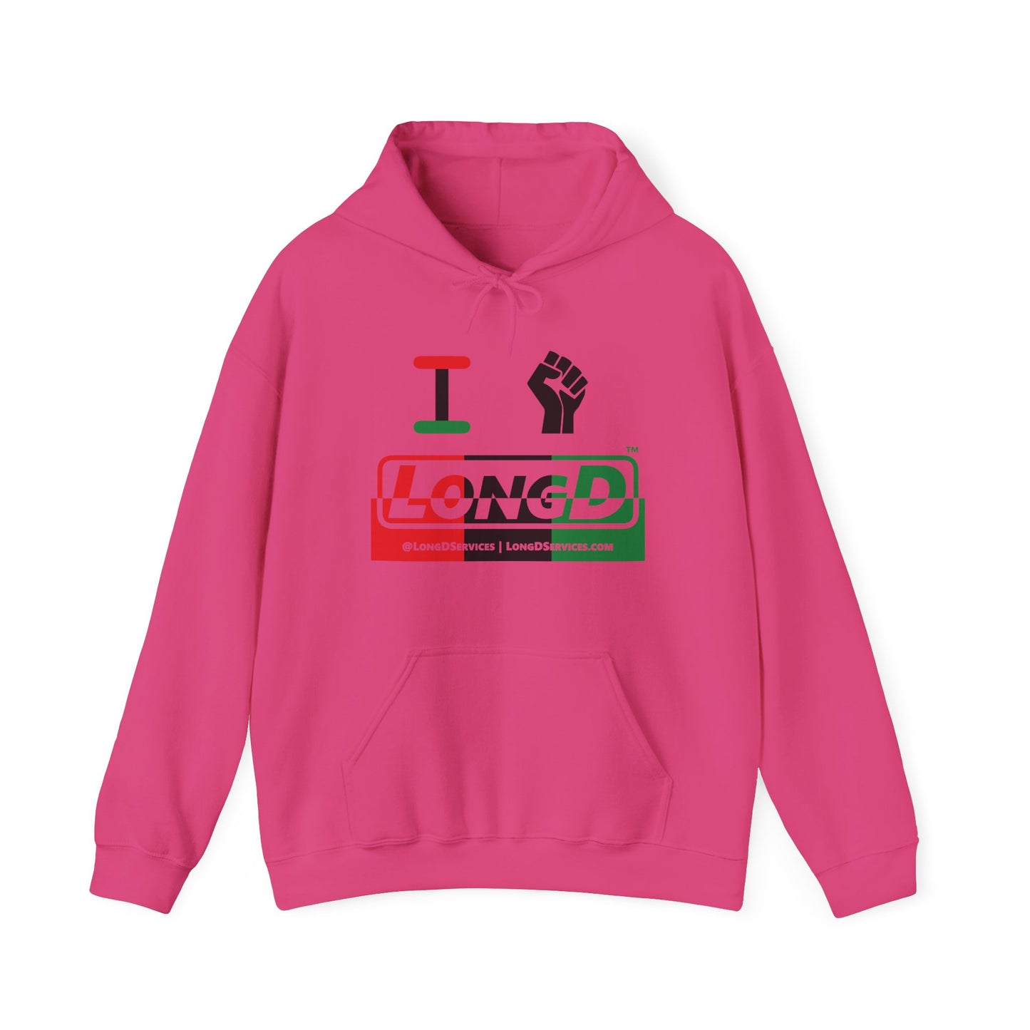 I Fist LongD® Logo Hoodie with Juneteenth black fist positive top negative bottom text