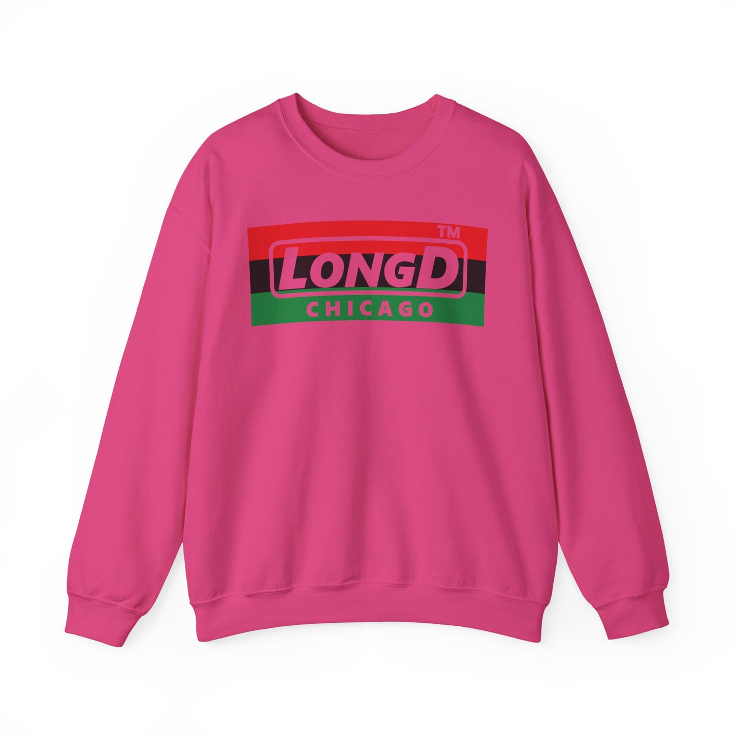 LongD negative horizontal 3-striped Chicago logo crewneck sweatshirt (Juneteenth colors)