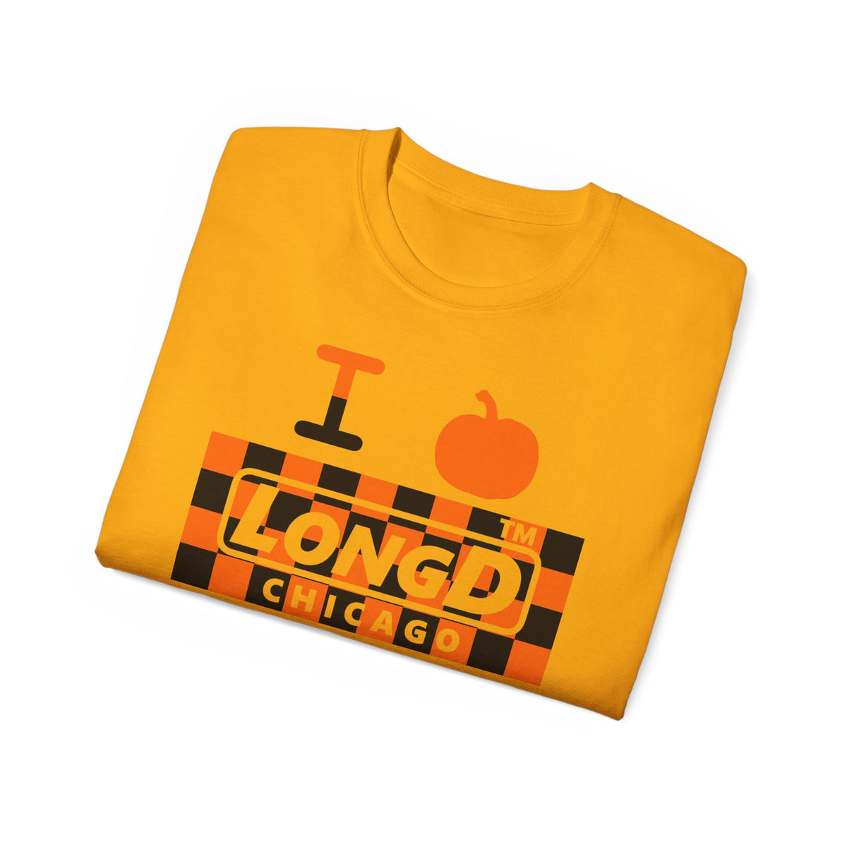 I pumpkin LongD Chicago negative checkered logo cotton tee