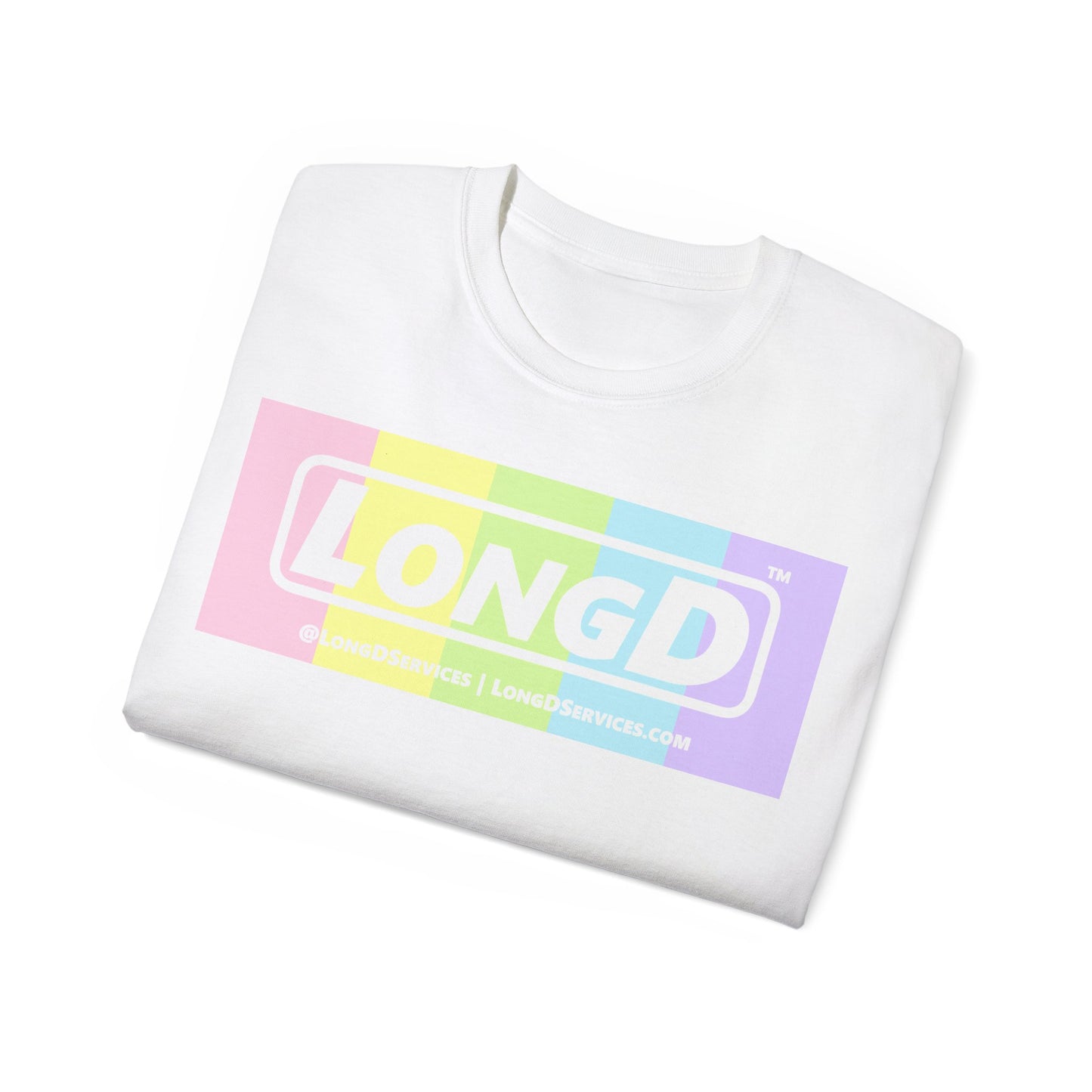 LongD® Logo Cotton Tee (Easter pastel spectrum in negative text)