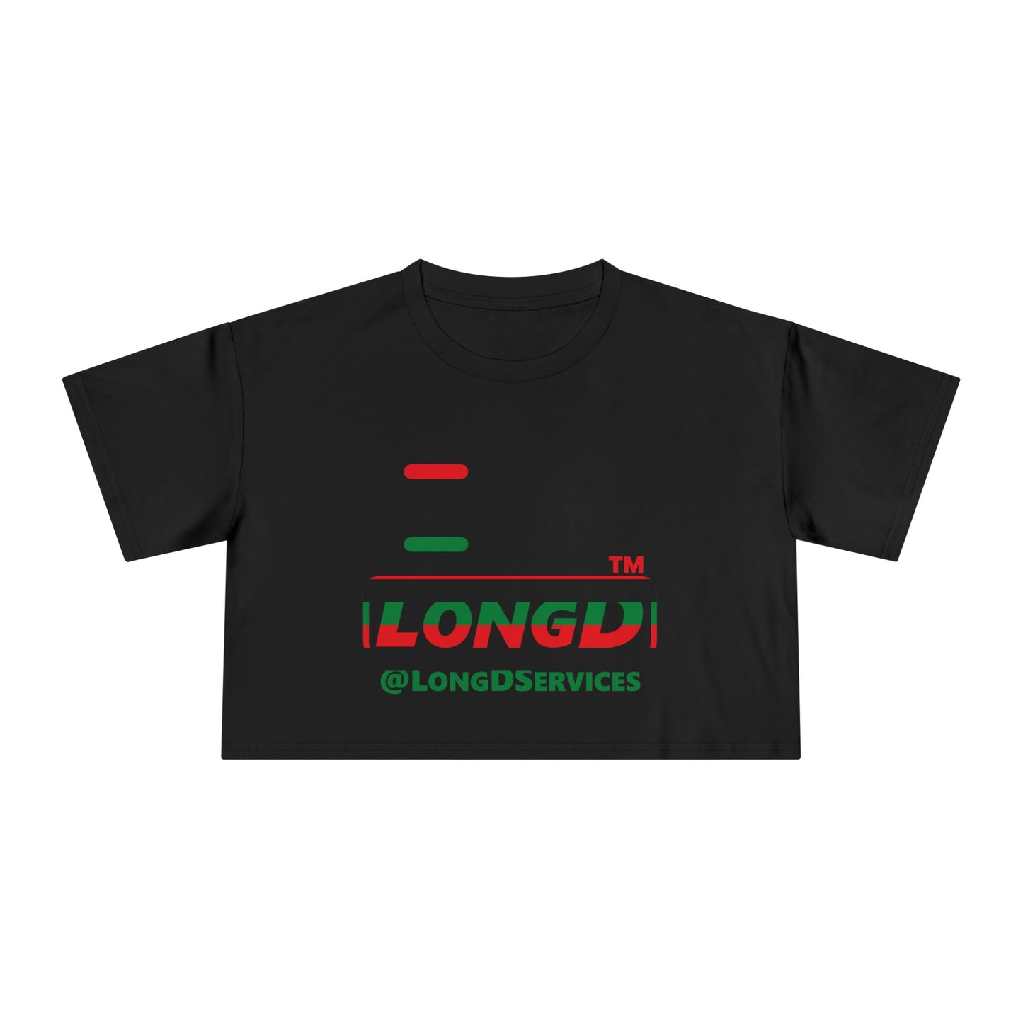 I fist LongD positive horizontal 6-striped tag logo crop tee