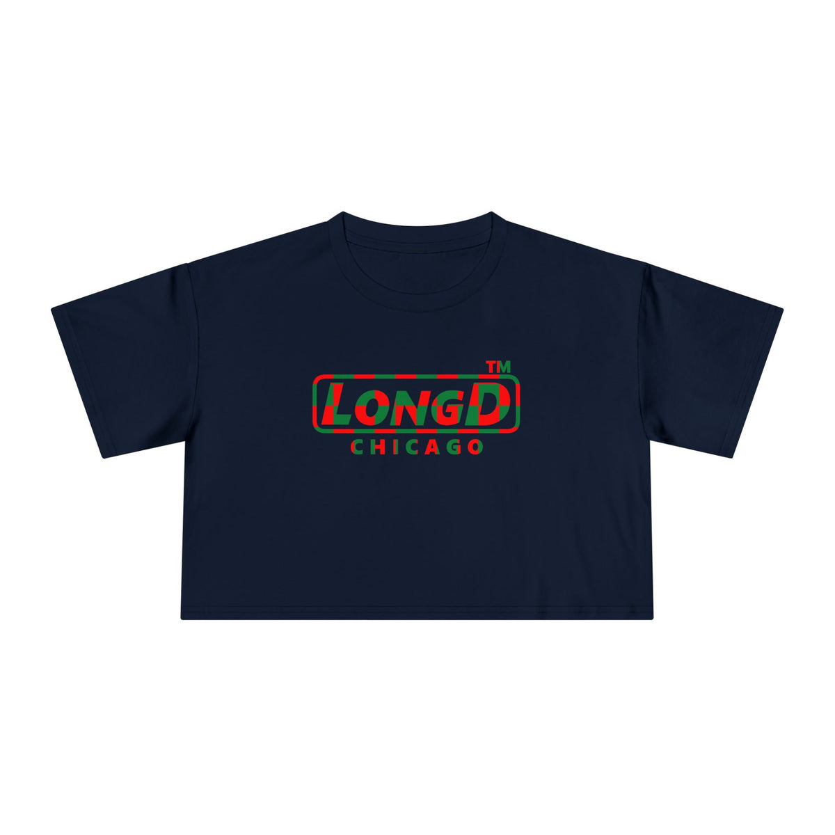 LongD Chicago positive checkered logo (Xmas colors) crop tee