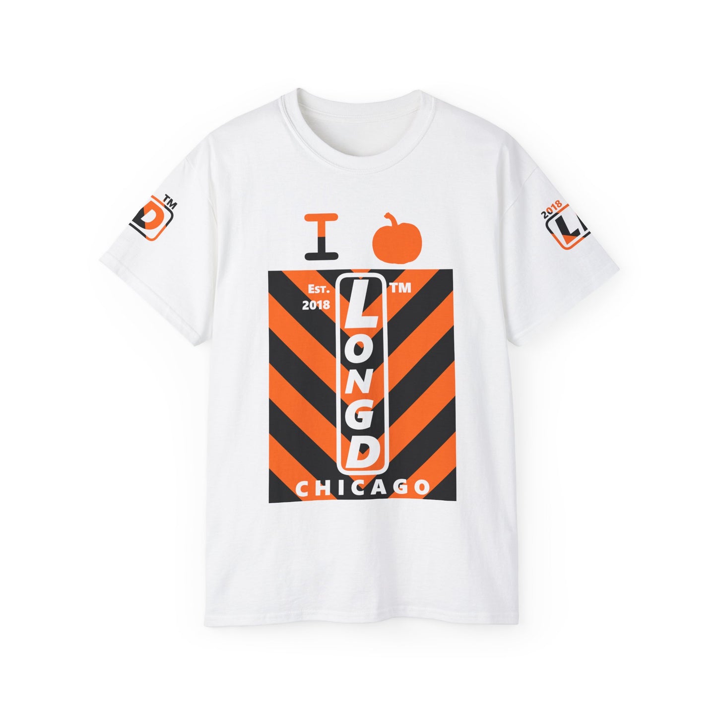 I pumpkin LongD Chicago negative upright downward chevron 4-print logo cotton tee