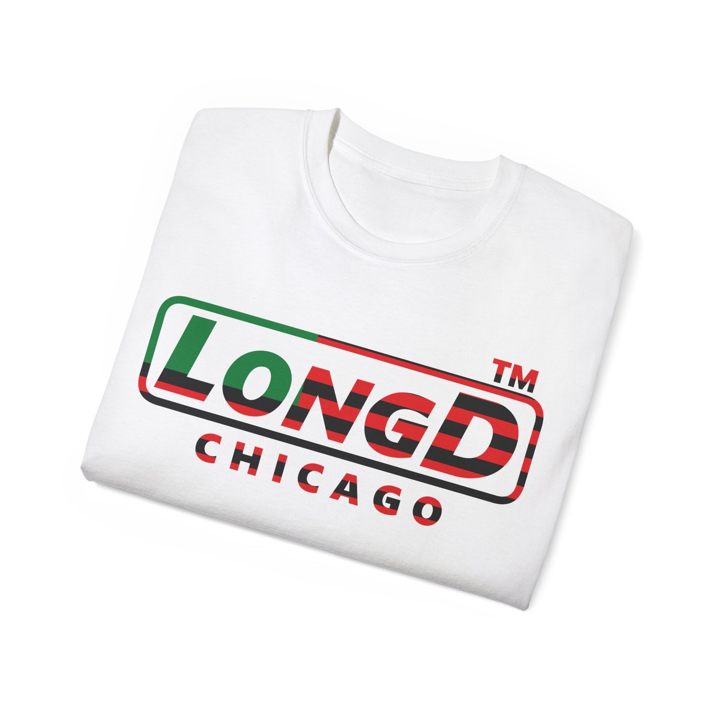 LongD positive flag Chicago logo cotton tee (Juneteenth colors)