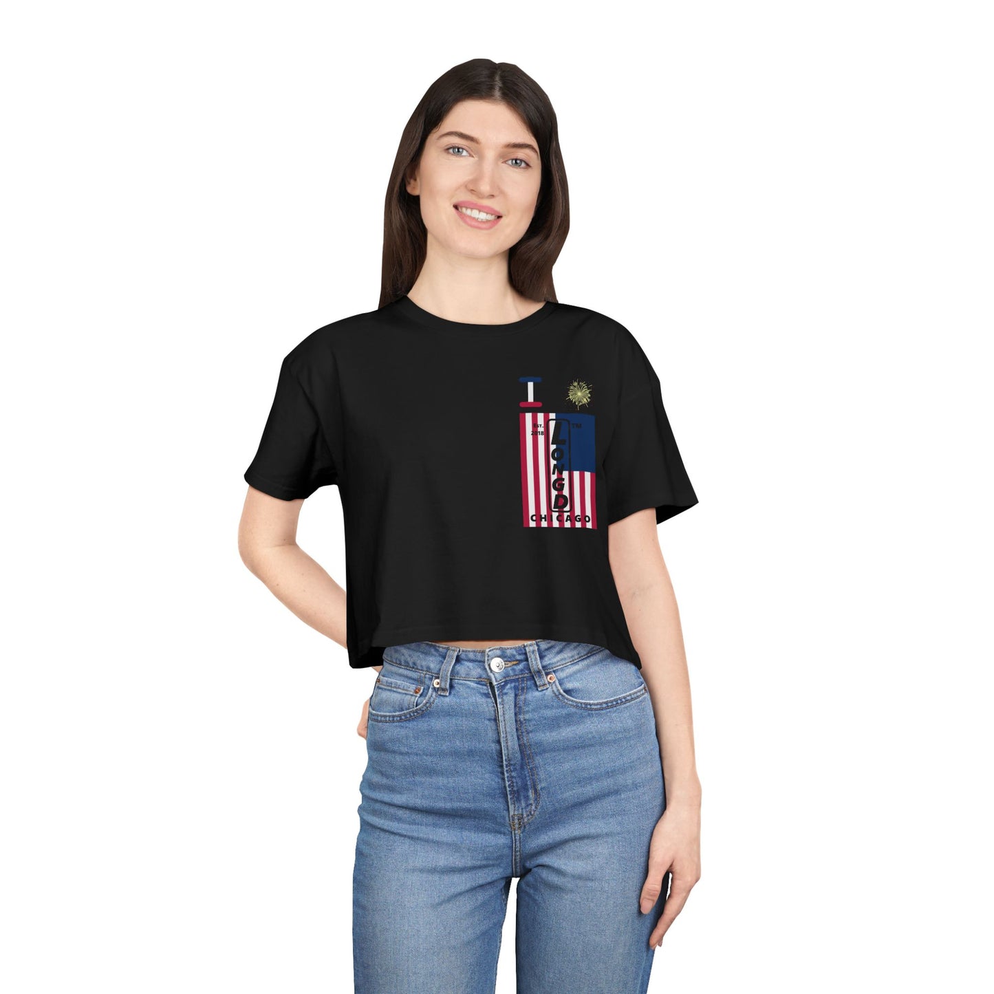 I burst LongD negative cropped flag upright single-breasted Chicago logo crop tee
