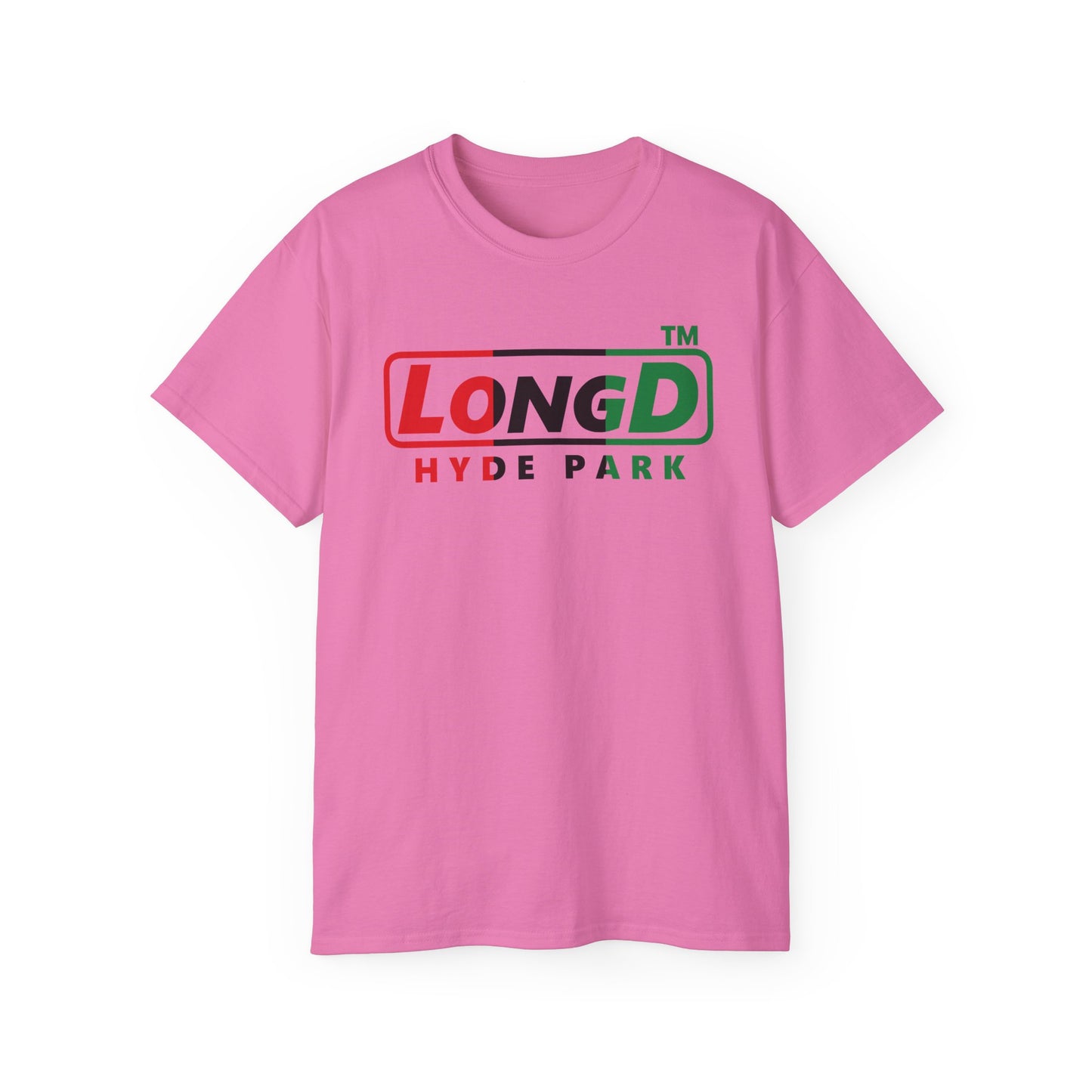 LongD positive vertical 3-striped Hyde Park logo cotton tee (Juneteenth colors)