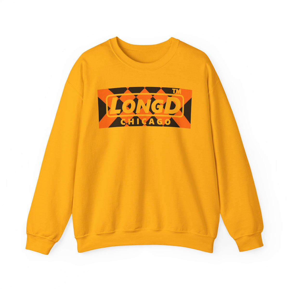 LongD Chicago negative stylized argyle logo (Halloween colors) crewneck sweatshirt