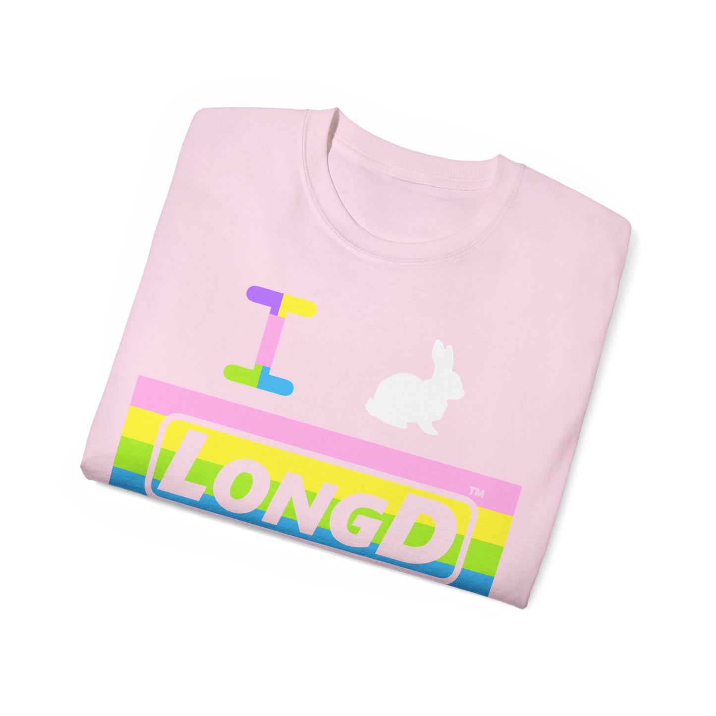 I Bunny LongD® negative horizontal striped Tag-domain Logo Cotton Tee