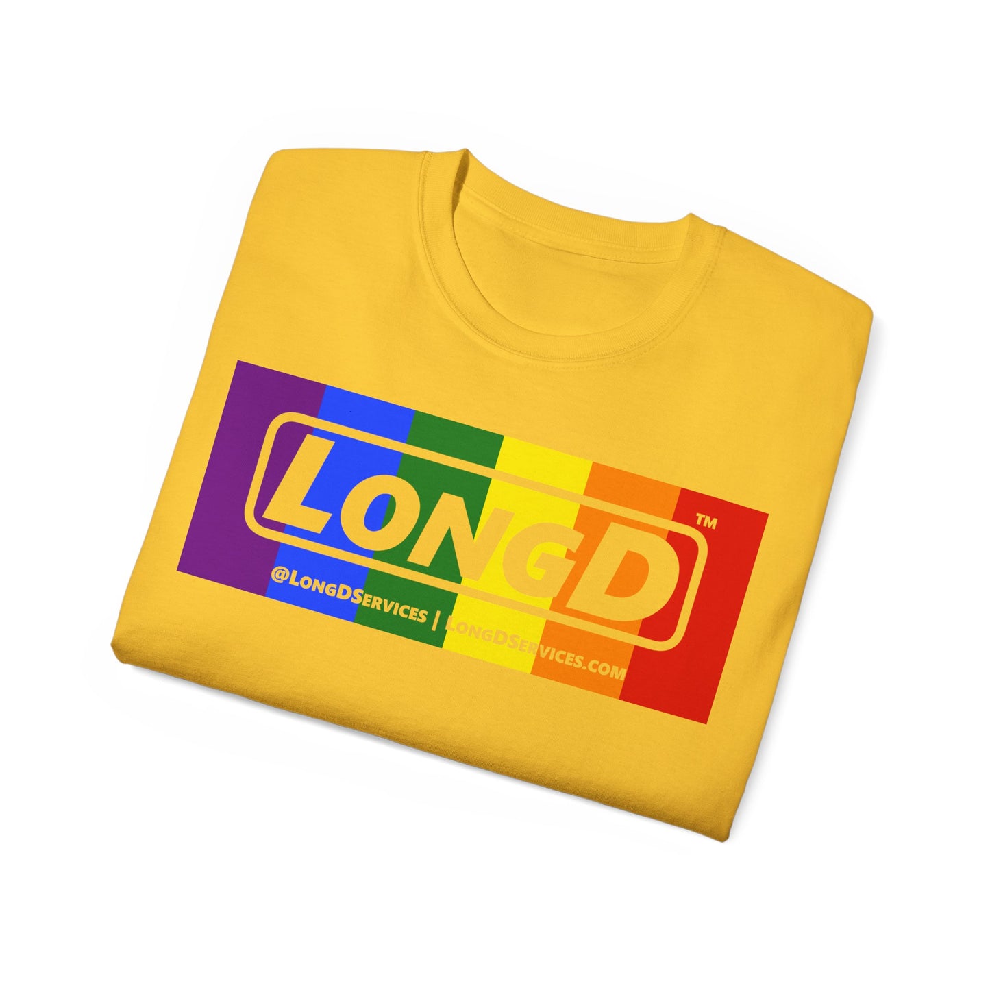 LongD® Logo Cotton Tee Pride rainbow negative text